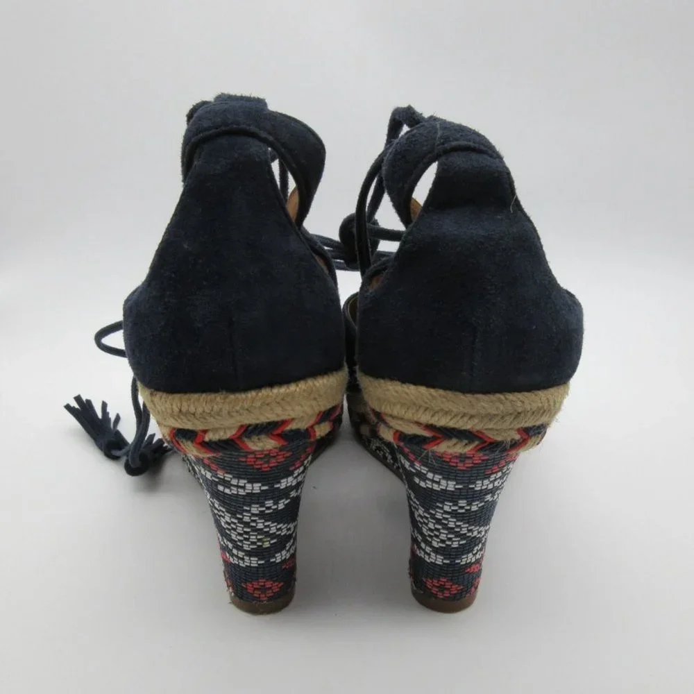Cabi navy‎ leather Isla wedge espadrilles sandals